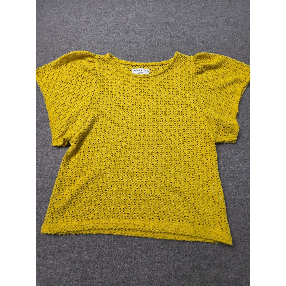 Texture & Thread Madewell Crochet Knit Top Women XS Yellow Short Sleeve Pullover